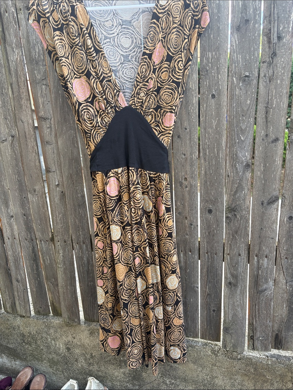 Diane Von Furstenberg Black Maxi Dress with Gold & Pink Spiral Print
